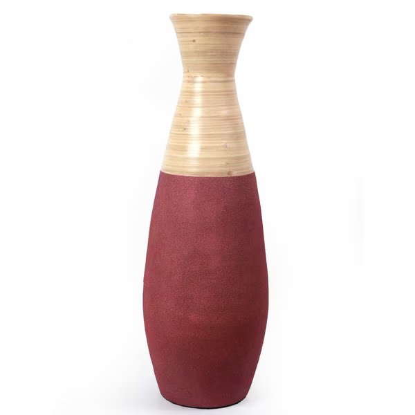 "31.5"" Tall Handcrafted Bamboo Floor Vase, Burgundy and Natural", Uniquewise, Mfr#: QI003353R.L