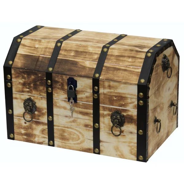 Large Wooden Decorative Lion Rings Pirate Trunk with Lockable Latch and Lock, Vintiquewise, Mfr#: QI003319L