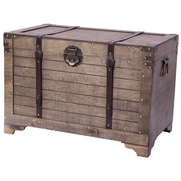 Old Fashioned Large Natural Wood Storage Trunk and Coffee Table, Vintiquewise, Mfr#: QI003414L