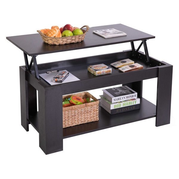 Modern Wood Coffee Table with Lift Tabletop, Black, Basicwise, Mfr#: QI003549.B