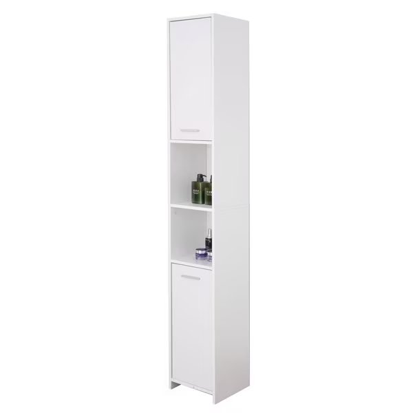 Standing Bathroom Linen Tower Storage Cabinet, White, Basicwise, Mfr#: QI003552.W