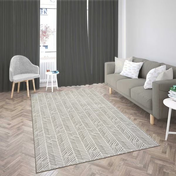 Modern Living Room Area Rug with Nonslip Backing, Abstract Beige Chevron Strokes Pattern, 9 x12 ft, Deerlux, Mfr#: QI003641.XL