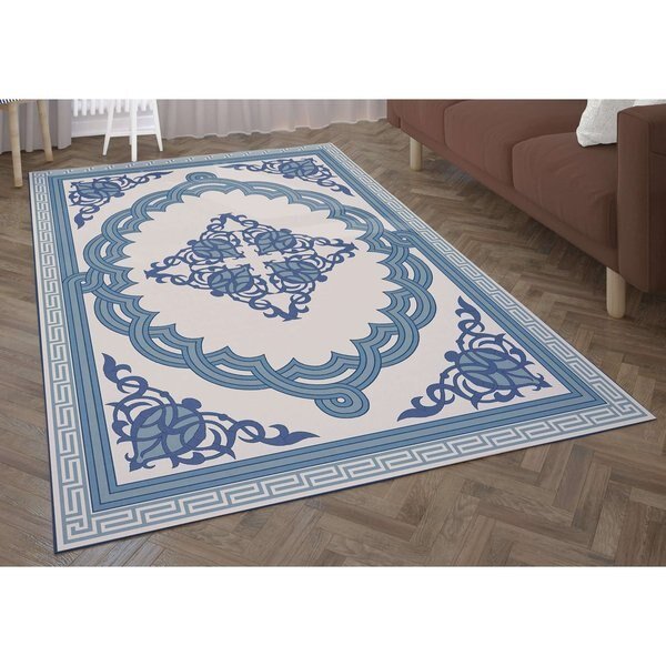 Transitional Living Room Area Rug with Nonslip Backing, Blue Medallion Pattern, 8 x 10 ft, Deerlux, Mfr#: QI003642.L