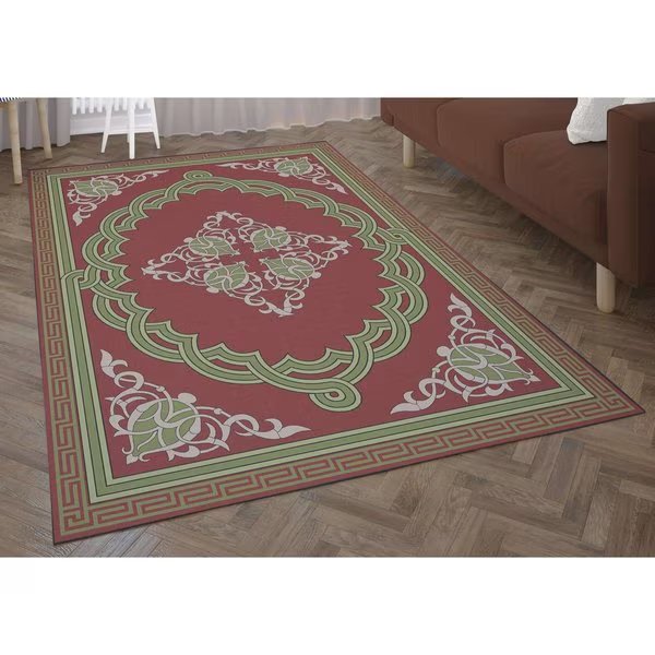 Transitional Living Room Area Rug with Nonslip Backing, Red Medallion Pattern, 8 x 10 ft, Deerlux, Mfr#: QI003643.L