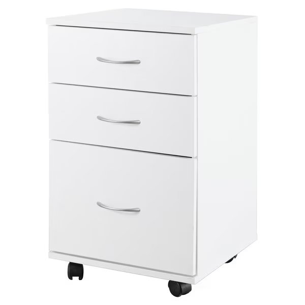 Office File Cabinet 3 Drawer Chest with Rolling Casters, White, Basicwise, Mfr#: QI003678W