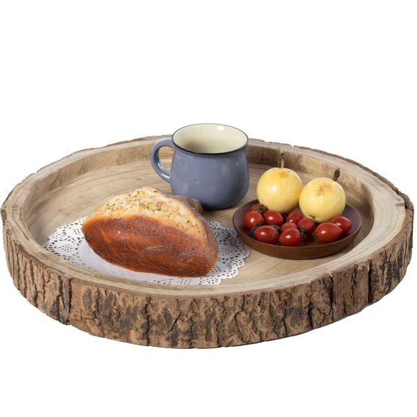 Wood Tree Bark Indented Display Tray Serving Plate Platter Charger - 18 Inch Dia, Vintiquewise, Mfr#: QI003840-18