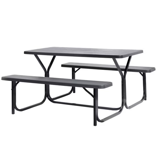 Outdoor Woodgrain Picnic Table Set with Metal Frame, Gray, Gardenised, Mfr#: QI003911GY