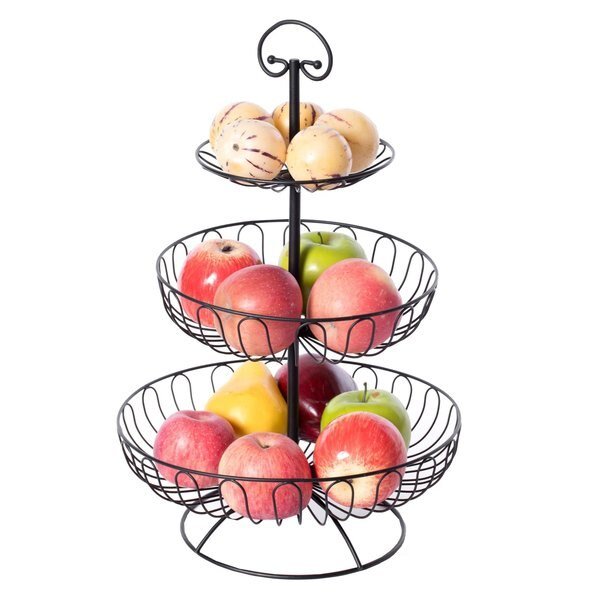3 Tiers Wire Iron Basket Fruit Bowl, Black, Basicwise, Mfr#: QI003986.BK