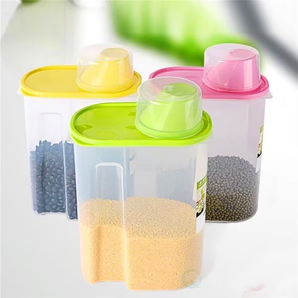 Large BPA-Free Plastic Food Saver, Kitchen Food Cereal Storage Containers with Graduated Cap, PK 3, Basicwise, Mfr#: QI003216.3L