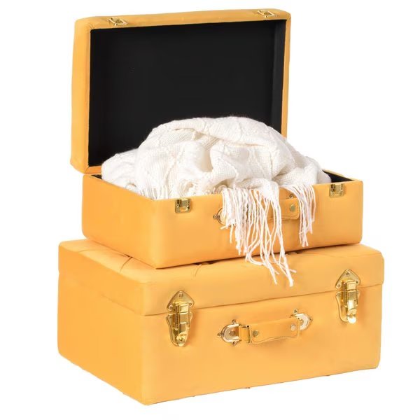 Decorative Tufted Velvet Suitcase Treasure Chest, Yellow, PK 2, Vintiquewise, Mfr#: QI003982_YL