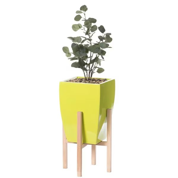 Green Indoor Decorative Square Planter With Wooden Stand, Uniquewise, Mfr#: QI004000.GN
