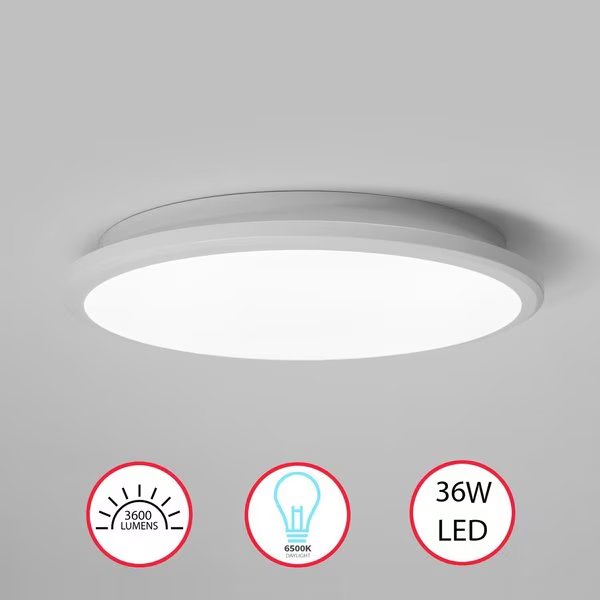 Round LED Ceiling Light Fixture Flush Mount Lighting, 6500K 30,000 Hour Lifetime 15 in. White 36W, Quickway Imports, Mfr#: QI004034.L.WT