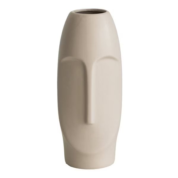 9.5 H Decorative Ceramic Abstract Face Modern Statue Sculpture Flower Centerpiece Vase, Bone White, Fabulaxe, Mfr#: QI004052.LGY