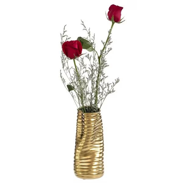 9 H Ceramic Bent Melted Modern Style Sculpture Table Centerpiece Flower Vase, Gold, Fabulaxe, Mfr#: QI004053.L