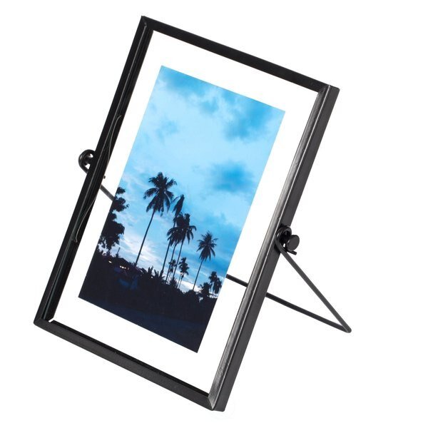 Modern Metal Floating Tabletop Photo Picture Frame with Glass Cover and Easel Stand, Black 4 x 6, Fabulaxe, Mfr#: QI004066.BK.M