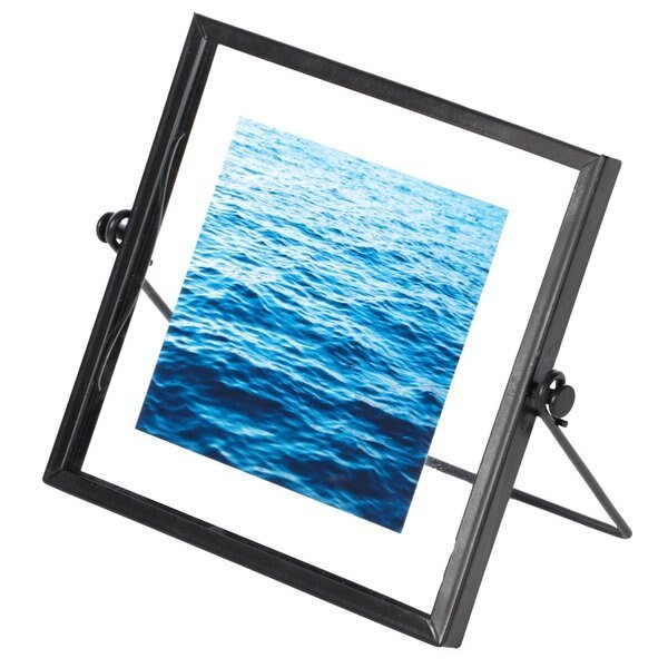 Modern Metal Floating Tabletop Square Photo Picture Frame w/Glass Cover and Easel Stand, Black 4 x 4, Fabulaxe, Mfr#: QI004066.BK.S