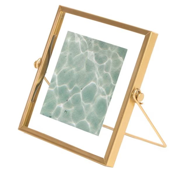 Modern Metal Floating Tabletop Square Photo Picture Frame w/Glass Cover and Easel Stand, Gold 4 x 4, Fabulaxe, Mfr#: QI004066.GD.S