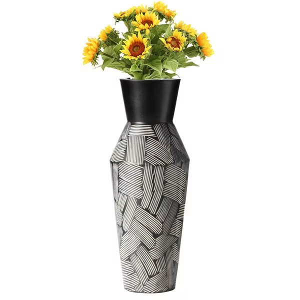 Trumpet Classic Style Straight Designed Table Vase for Entryway Dining or Living Room, Ceramic Black, Uniquewise, Mfr#: QI004037