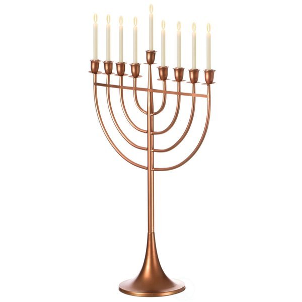 Modern Solid Metal Judaica Hanukkah Menorah 9 Branched Candelabra, Copper Finish Large, Vintiquewise, Mfr#: QI004119.BR.L