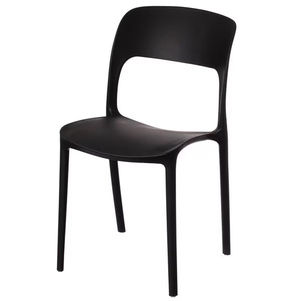 Modern Plastic Outdoor Dining Chair with Open Curved Back, Black, Fabulaxe, Mfr#: QI004227.BK
