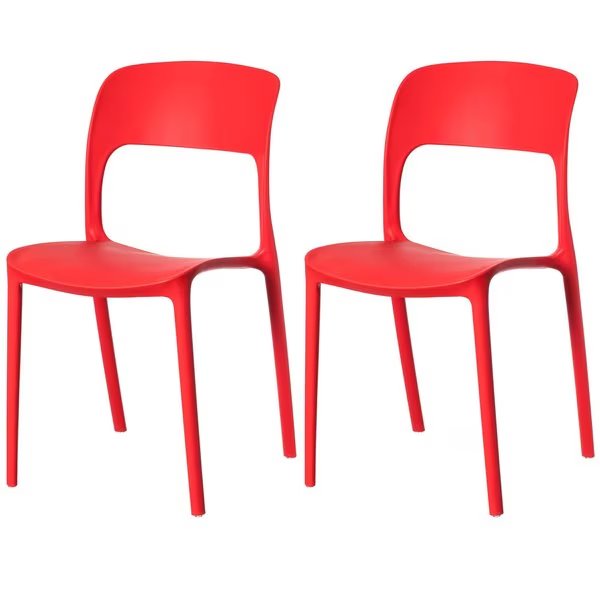 Modern Plastic Outdoor Dining Chair with Open Curved Back, Red, PK 2, Fabulaxe, Mfr#: QI004227.RD.2
