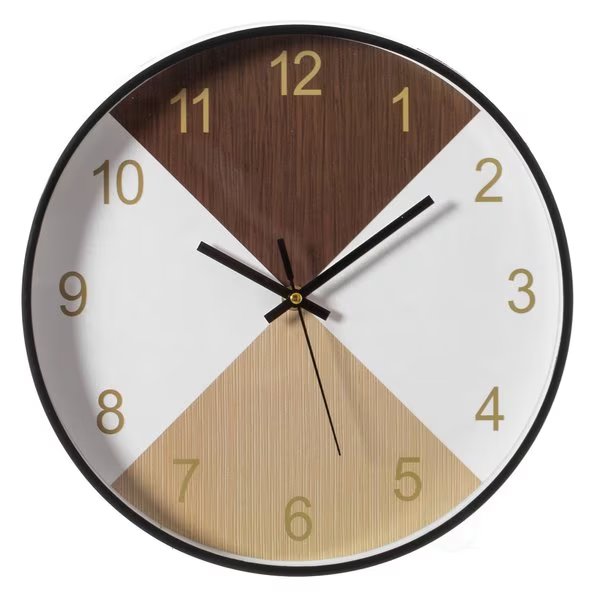 Decorative Modern Round Wood- Looking Plastic Wall Clock for Living Room, Kitchen, or Dining, Oak, Quickway Imports, Mfr#: QI004142.MC
