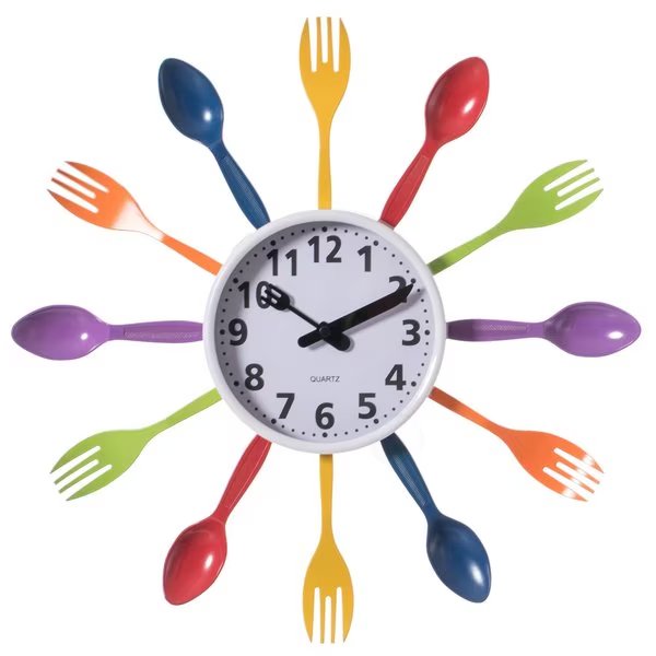 Decorative 3D Cutlery Utensil Spoon and Fork Wall Clock for Kitchen, Playroom or Bedroom, Multicolor, Quickway Imports, Mfr#: QI004149.MC