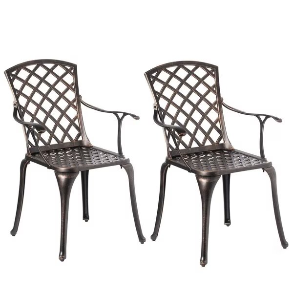 Indoor and Outdoor Bronze Dinning Set 2 Chairs Cast Aluminum., Gardenised, Mfr#: QI003960CH.2