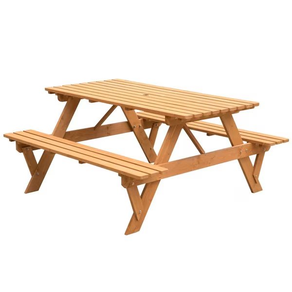 Outdoor Wooden Patio Deck Garden 6-Person Picnic Table, for Backyard, Garden, Stained, Gardenised, Mfr#: QI004434.ST