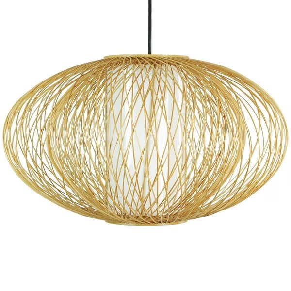 Handmade Modern Round Bamboo Wicker Rattan Lamp Hanging Light Fixture, Medium, Vintiquewise, Mfr#: QI004236.M