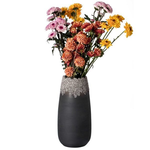 Contemporary Black Table Vase with Dripping Crystal Look and Scalloped Opening Design, 10 Inch, Uniquewise, Mfr#: QI004358.L