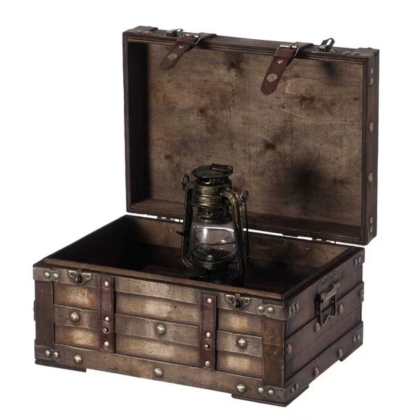 Wooden Brown Storage Trunk with Faux Leather Straps and Handles, Small, Vintiquewise, Mfr#: QI004334.S