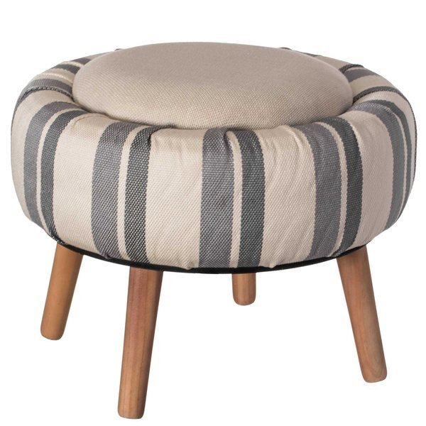 Modern Striped Round Fabric Ottoman with Inner Storage , White and Blue, Fabulaxe, Mfr#: QI004321