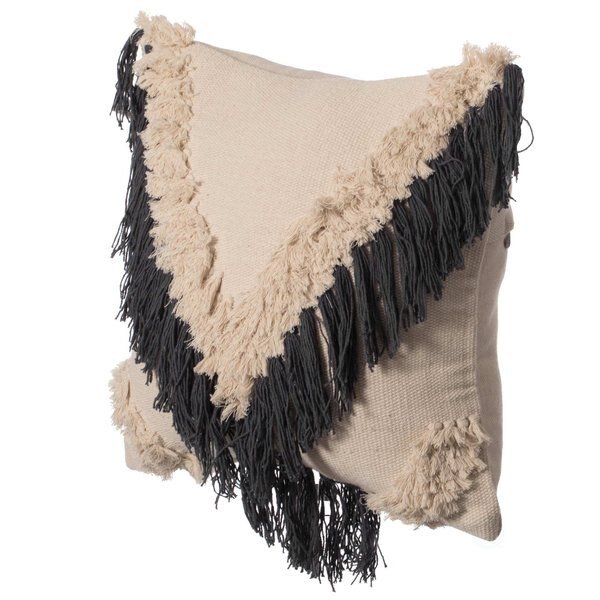 16" Handwoven Cotton Throw Pillow Cover with Embossed and Fringed Crossed line with Filler, Charcoal, Deerlux, Mfr#: QI004300.CH.K