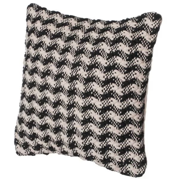16" Handwoven Cotton Throw Pillow Cover with Small Black & White Chevron Pattern with Filler, Deerlux, Mfr#: QI004302.CV.K