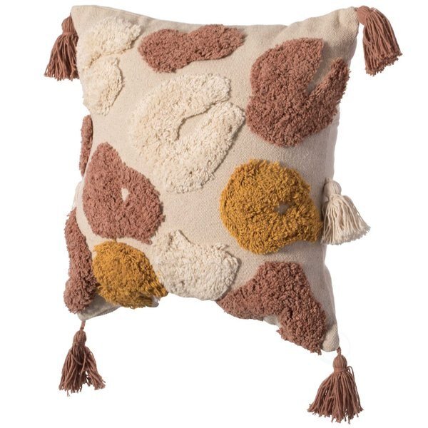 16" Cotton Throw Pillow Cover with Tufted Broken Circle Pattern and Side Tassels with Filler, Deerlux, Mfr#: QI004306.CE.K