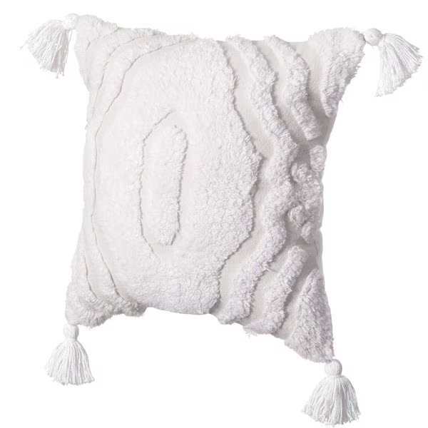 16" Handwoven Cotton Throw Pillow Cover with White Ikat Pattern and Tassel Corners with Filler, Deerlux, Mfr#: QI004307.IT.K