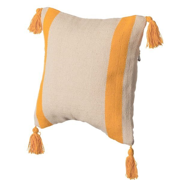 16" Handwoven Cotton Throw Pillow Cover with Side Stripes with Filler, Yellow, Deerlux, Mfr#: QI004311.YL.K