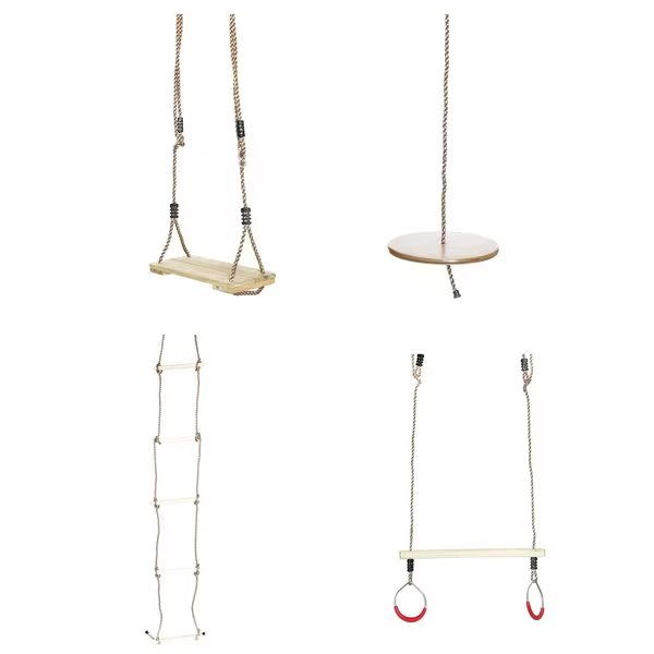 Wooden Swings with 4 Included Ropes, Tree Swing, Swing Bar, Climbing Rope Ladder and Swing Seat, Playberg, Mfr#: QI003370.Set