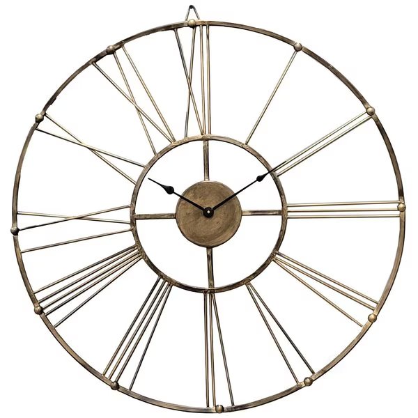 Decorative Antique Roman Numerical Gold Metal Wall Clock for Dining, Living Room, or Kitchen, Quickway Imports, Mfr#: QI004252