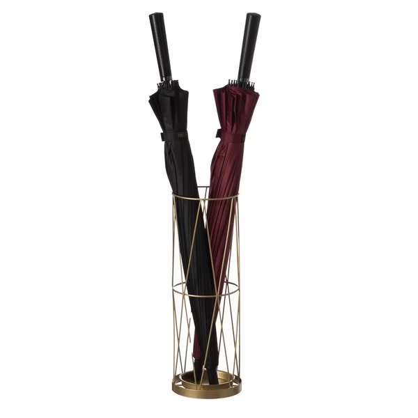Gold Round Vertical Design Umbrella Holder Stand for Indoor and Outdoor with Drip Water Tray, Vintiquewise, Mfr#: QI004470