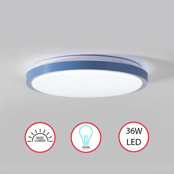 Round LED Ceiling Light Fixture Flush Mount Lighting, 6500K 30,000 Hour Lifetime 15 in. Blue 36W, Quickway Imports, Mfr#: QI004034.L.BL