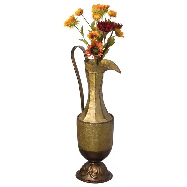 Antique Style 1 Handle Metal Jug Floor Vase for Entryway, Living Room or Dining Room, Small, Uniquewise, Mfr#: QI004441.S