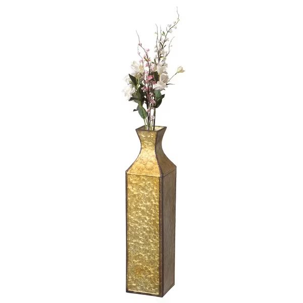 Antique Style Metal Bottle Shape Gold Floor Vase for Entryway, Living Room or Dining Room, Large, Uniquewise, Mfr#: QI004442.L