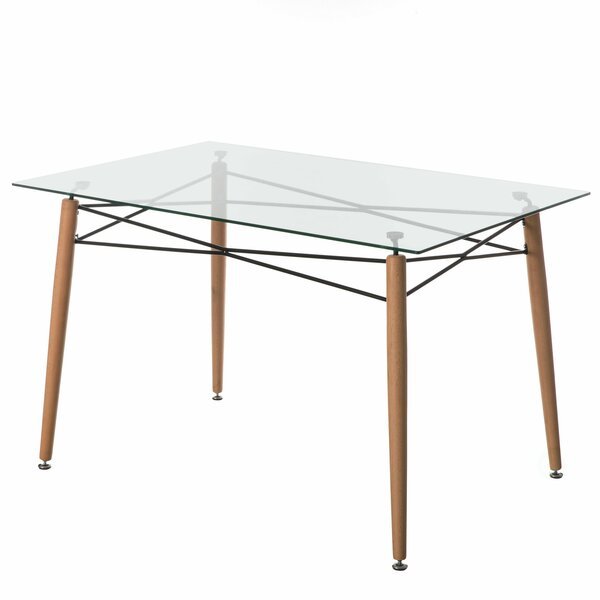 Rectangle Clear Glass Top Accent Dining Table with 4 Beech Metal Frame Solid Wood Legs, Fabulaxe, Mfr#: QI004455