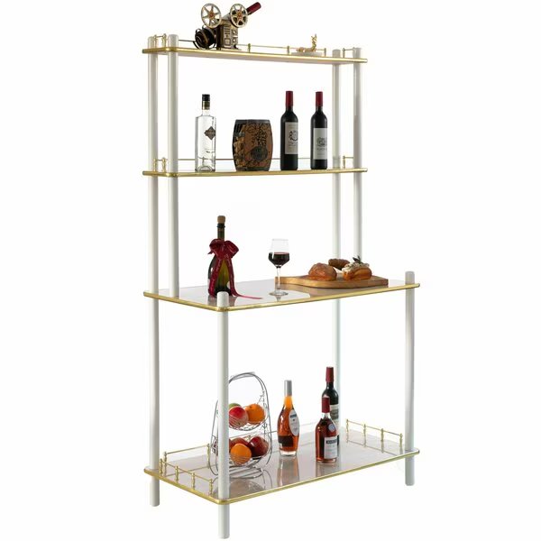 Modern Display Wooden Console Bar Serving Table with 4 Tiered Open Shelves, Brown, Fabulaxe, Mfr#: QI004486.WT