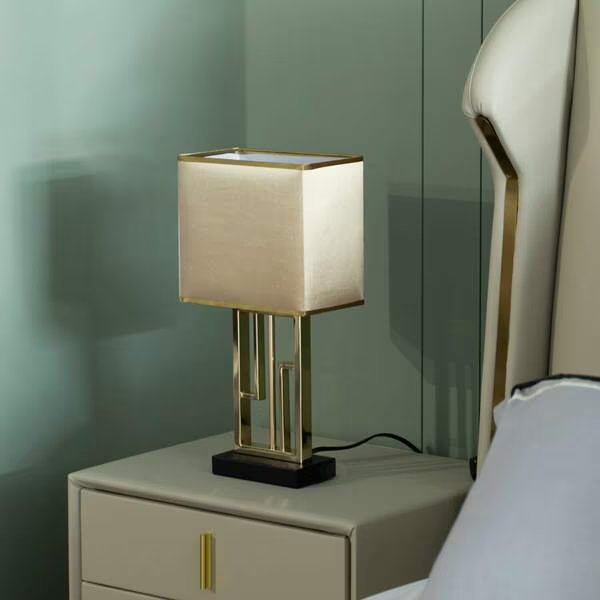 17 Decorative Metal Table Lamp with Gold Modern Stand and Brown Silk Lampshade, Quickway Imports, Mfr#: QI004583