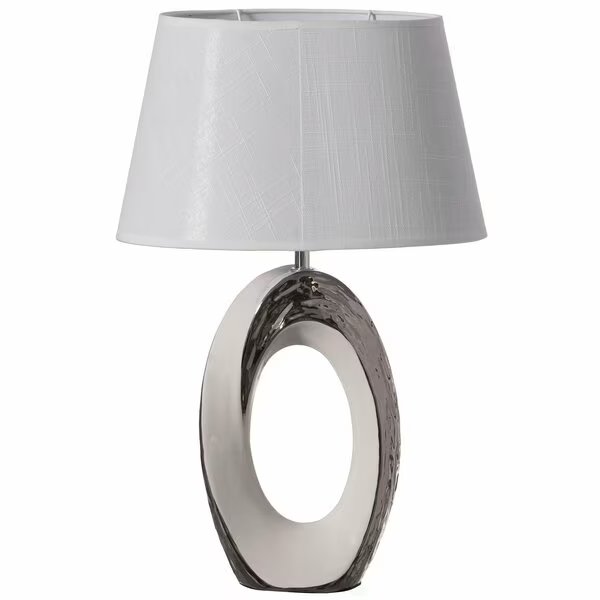 19 Decorative Ceramic Table Lamp, with Silver and White Oval Stand and White Cotton Lampshade, Quickway Imports, Mfr#: QI004585
