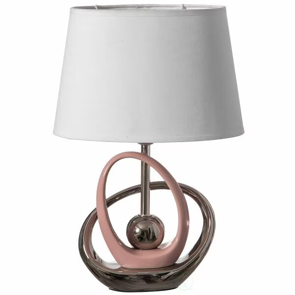 16 Ceramic Table Lamp, with Reflecting Silver and Pink Circular Stand and White Cotton Lampshade, Quickway Imports, Mfr#: QI004587