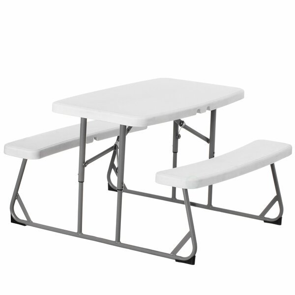 Foldable White Kids' Picnic Table Bench Outdoor Portable Children's Backyard Table, Patio Table, Gardenised, Mfr#: QI004602WT